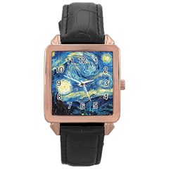 Starry Night Rose Gold Leather Watch  by Vaneshart