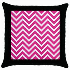 Chevrons Zigzag Pattern Design Pink White Throw Pillow Case (black) by Wegoenart