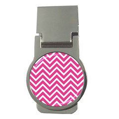 Chevrons Zigzag Pattern Design Pink White Money Clips (round) 