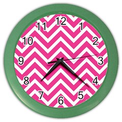 Chevrons Zigzag Pattern Design Pink White Color Wall Clock