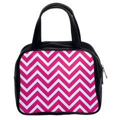 Chevrons Zigzag Pattern Design Pink White Classic Handbag (Two Sides)