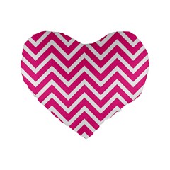 Chevrons Zigzag Pattern Design Pink White Standard 16  Premium Flano Heart Shape Cushions