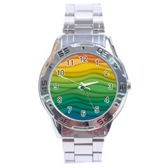 Background Waves Wave Texture Stainless Steel Analogue Watch by Wegoenart