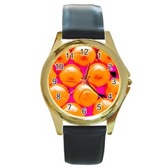 Pop Art Tennis Balls Round Gold Metal Watch by essentialimage