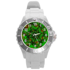 Art Artwork Fractal Digital Art  Green Round Plastic Sport Watch (l) by Wegoenart