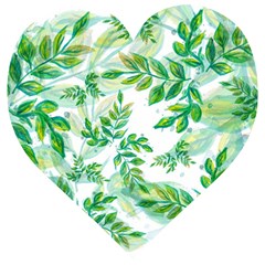 Leaves Green Pattern Nature Plant Wooden Puzzle Heart by Wegoenart