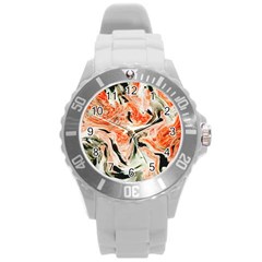 Marble Texture White Pattern Round Plastic Sport Watch (l) by Wegoenart