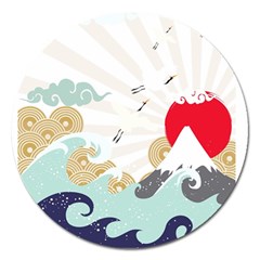 Mountain Sun Japanese Illustration Magnet 5  (round) by Vaneshart