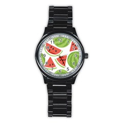 Watermelon Juice Auglis Clip Art Watermelon Stainless Steel Round Watch