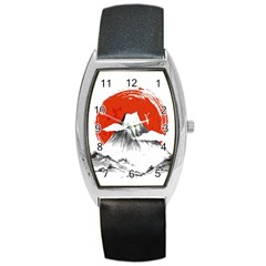 Mount Fuji Mountain Ink Wash Painting Barrel Style Metal Watch