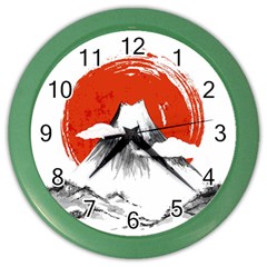 Mount Fuji Mountain Ink Wash Painting Color Wall Clock