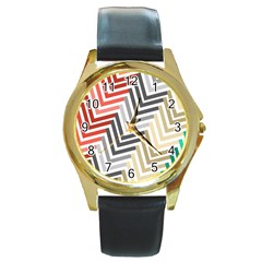 Abstract Colorful Geometric Pattern Round Gold Metal Watch