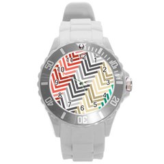 Abstract Colorful Geometric Pattern Round Plastic Sport Watch (l)