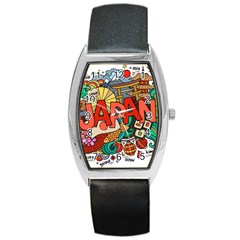 Earthquake And Tsunami Drawing Japan Illustration Barrel Style Metal Watch