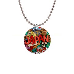 Earthquake And Tsunami Drawing Japan Illustration 1  Button Necklace by Vaneshart