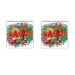 Earthquake And Tsunami Drawing Japan Illustration Cufflinks (Square)