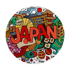 Earthquake And Tsunami Drawing Japan Illustration Round Ornament (Two Sides)