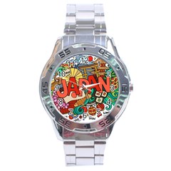 Earthquake And Tsunami Drawing Japan Illustration Stainless Steel Analogue Watch