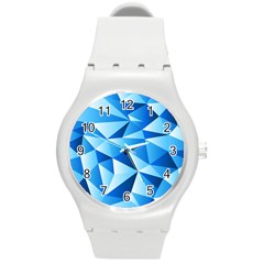 Triangles Abstract Blue Round Plastic Sport Watch (m)