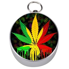 Cannabis Leaf Color Silver Compasses