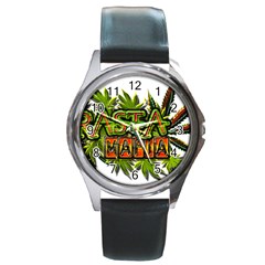 Cannabis Hemp Hashish Illegal Drug Trade Rasta Round Metal Watch by Vaneshart