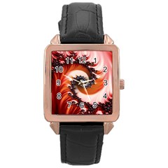 Abstract Fractal Patterns Red Rose Gold Leather Watch 