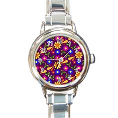 Flowers Patterns Multicolored Vector Round Italian Charm Watch