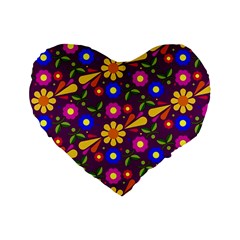 Flowers Patterns Multicolored Vector Standard 16  Premium Flano Heart Shape Cushions