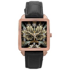 Roots Abstract Sectors Layers Colors Rose Gold Leather Watch 