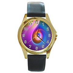 3d Abstract Fractal Bright Round Gold Metal Watch