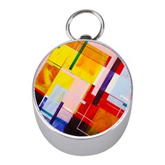 Abstract Lines Shapes Colorful Mini Silver Compasses by Vaneshart