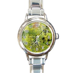 Abstract Spots Lines Green Round Italian Charm Watch