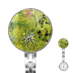 Abstract Spots Lines Green Stainless Steel Nurses Watch