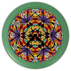 Geometric Pattern Kaleidoscope Art Mirror Image Mosaic Color Wall Clock by Vaneshart