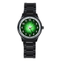 Green Blast Background Stainless Steel Round Watch