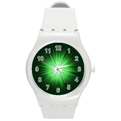 Green Blast Background Round Plastic Sport Watch (m)