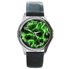 Lightning Electricity Pattern Green Round Metal Watch