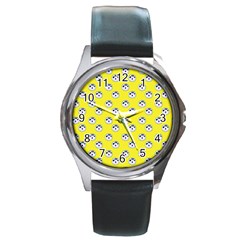 English Breakfast Yellow Pattern Round Metal Watch by snowwhitegirl