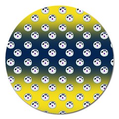 English Breakfast Yellow Pattern Blue Ombre Magnet 5  (round) by snowwhitegirl