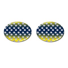 English Breakfast Yellow Pattern Blue Ombre Cufflinks (oval) by snowwhitegirl