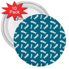 Fish Teal Blue Pattern 3  Buttons (10 Pack)  by snowwhitegirl