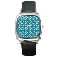 Fish Teal Blue Pattern Square Metal Watch