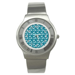 Fish Teal Blue Pattern Stainless Steel Watch