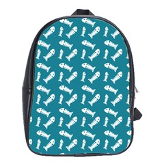 Fish Teal Blue Pattern School Bag (large)