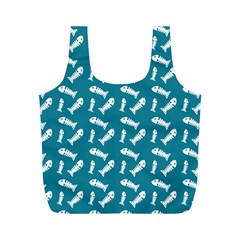 Fish Teal Blue Pattern Full Print Recycle Bag (m) by snowwhitegirl