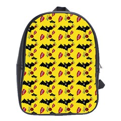 Bat Rose Lips Yellow Pattern School Bag (xl) by snowwhitegirl