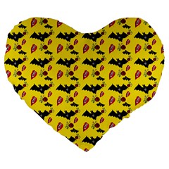 Bat Rose Lips Yellow Pattern Large 19  Premium Flano Heart Shape Cushions by snowwhitegirl