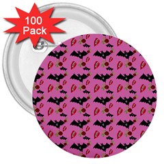 Bat Rose Lips Pink Pattern 3  Buttons (100 Pack)  by snowwhitegirl