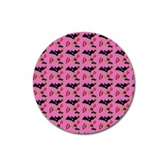 Bat Rose Lips Pink Pattern Magnet 3  (round) by snowwhitegirl