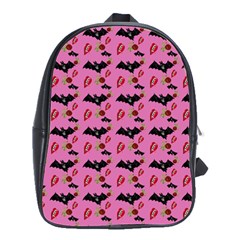 Bat Rose Lips Pink Pattern School Bag (large)